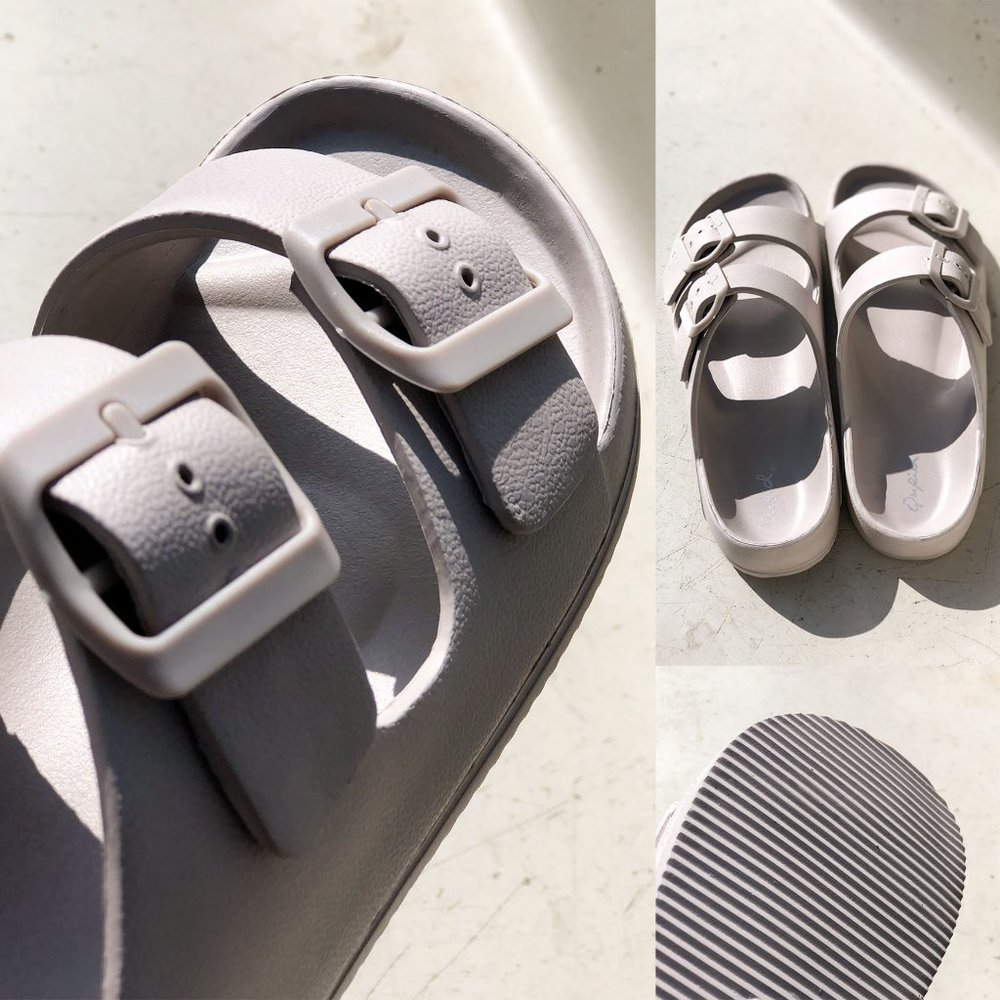 NEW Adjustable Double Buckled Straps Comfy Slides Slippers Sandals Warm Gray - Picture 11 of 13
